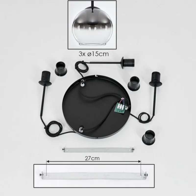 Suspension Verre Fumé-hofstein Suspension Verre 15 cm Koyoto Chrome, Clair, Fumé, 3 lumières