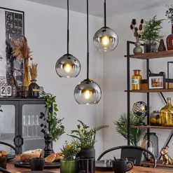 Suspension Verre Fumé-hofstein Suspension Verre 15 cm Koyoto Chrome, Clair, Fumé, 3 lumières