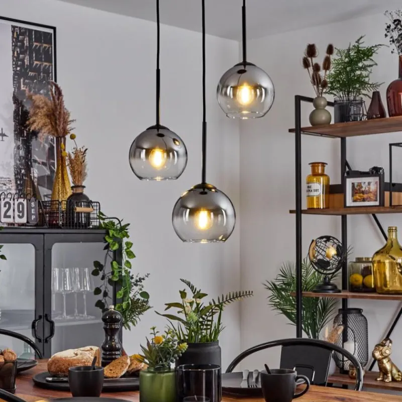 Suspension Verre Fumé-hofstein Suspension Verre 15 cm Koyoto Chrome, Clair, Fumé, 3 lumières