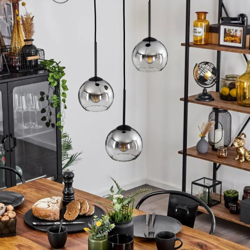 Suspension Verre Fumé-hofstein Suspension Verre 15 cm Koyoto Chrome, Clair, Fumé, 3 lumières