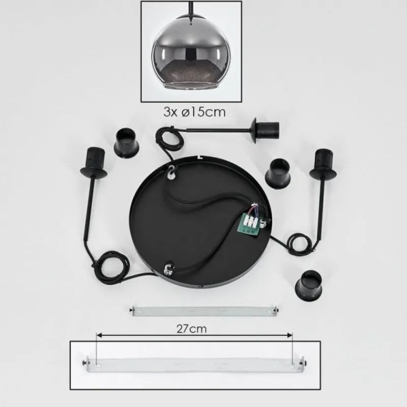 Suspension Verre Fumé-hofstein Suspension Verre 15 cm Koyoto Chrome, Fumé, 3 lumières