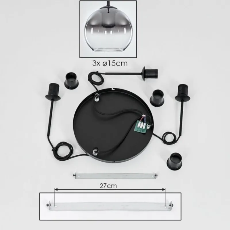 Suspension Verre Fumé-hofstein Suspension Verre 15 cm Koyoto Clair, Fumé, 3 lumières