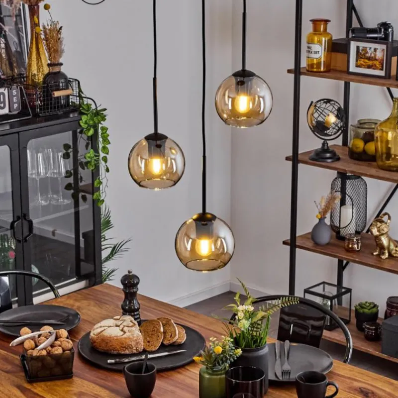 hofstein Suspension Verre 15 cm Koyoto Ambre, 3 lumières