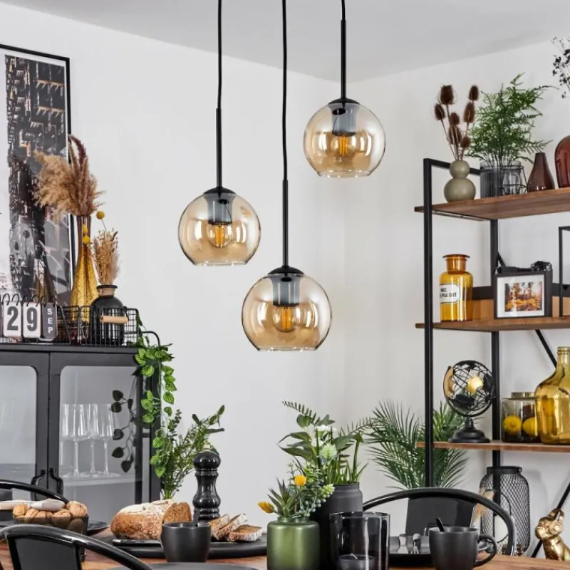 hofstein Suspension Verre 15 cm Koyoto Ambre, 3 lumières