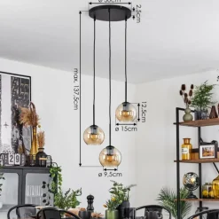 hofstein Suspension Verre 15 cm Koyoto Ambre, 3 lumières