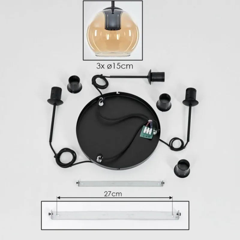 hofstein Suspension Verre 15 cm Koyoto Ambre, 3 lumières