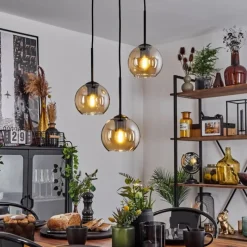 hofstein Suspension Verre 15 cm Koyoto Ambre, 3 lumières