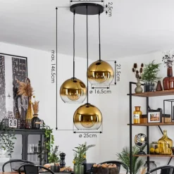 hofstein Suspension Verre 25 cm Koyoto Or, Clair, 3 lumières