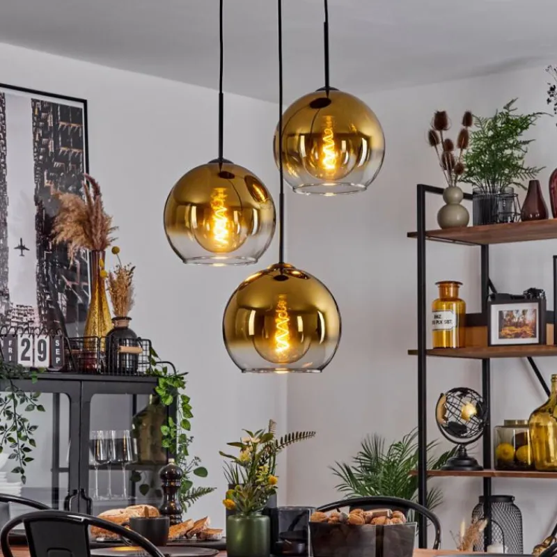 hofstein Suspension Verre 25 cm Koyoto Or, Clair, 3 lumières