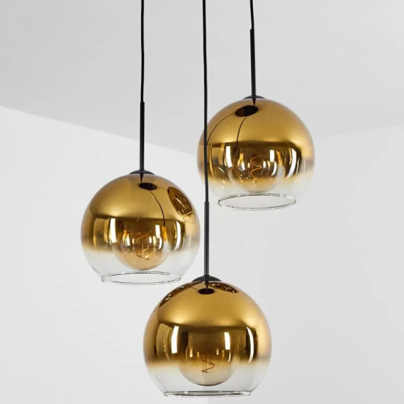 hofstein Suspension Verre 25 cm Koyoto Or, Clair, 3 lumières