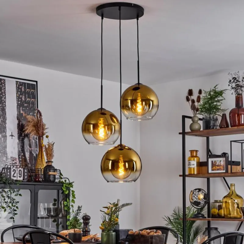 hofstein Suspension Verre 25 cm Koyoto Or, Clair, 3 lumières