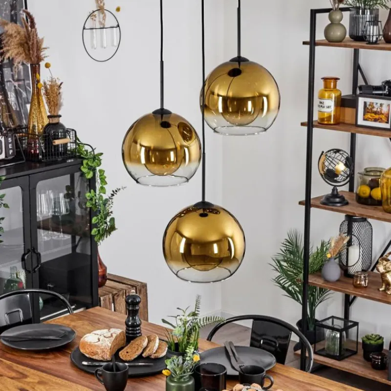 hofstein Suspension Verre 25 cm Koyoto Or, Clair, 3 lumières