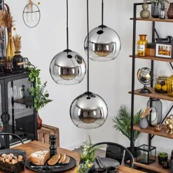 Suspension Verre Fumé-hofstein Suspension Verre 25 cm Koyoto Chrome, Clair, Fumé, 3 lumières