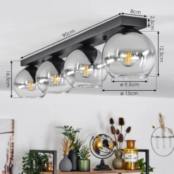 Suspension Verre Fumé-hofstein Suspension Verre 15 cm Koyoto Chrome, Clair, Fumé, 4 lumières