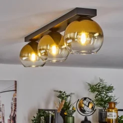 hofstein Suspension Verre 15 cm Koyoto Or, Clair, 3 lumières