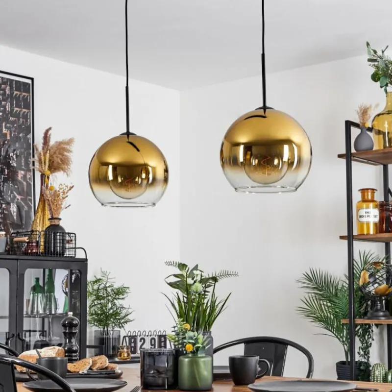 hofstein Suspension Verre 25 cm Koyoto Or, Clair, 2 lumières