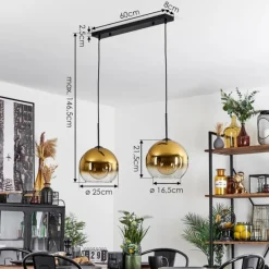 hofstein Suspension Verre 25 cm Koyoto Or, Clair, 2 lumières