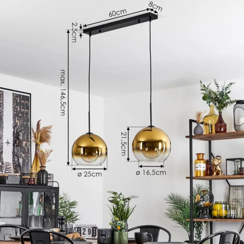 hofstein Suspension Verre 25 cm Koyoto Or, Clair, 2 lumières