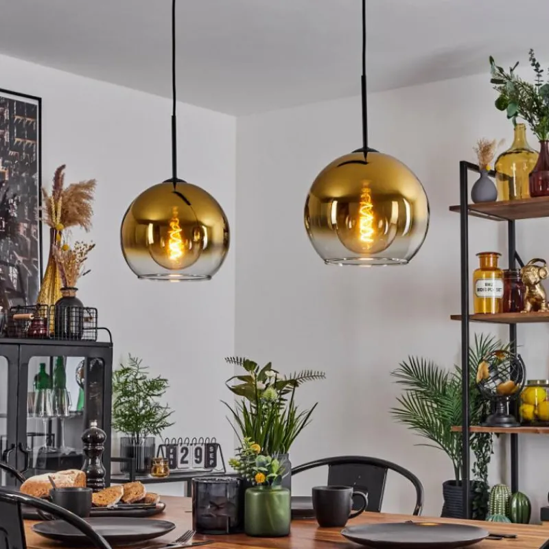 hofstein Suspension Verre 25 cm Koyoto Or, Clair, 2 lumières