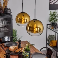 hofstein Suspension Verre 25 cm Koyoto Or, Clair, 2 lumières