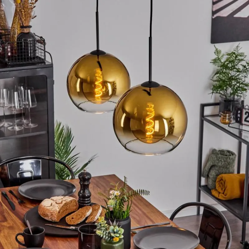 hofstein Suspension Verre 25 cm Koyoto Or, Clair, 2 lumières