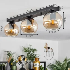 hofstein Suspension Verre 15 cm Koyoto Ambre, 3 lumières