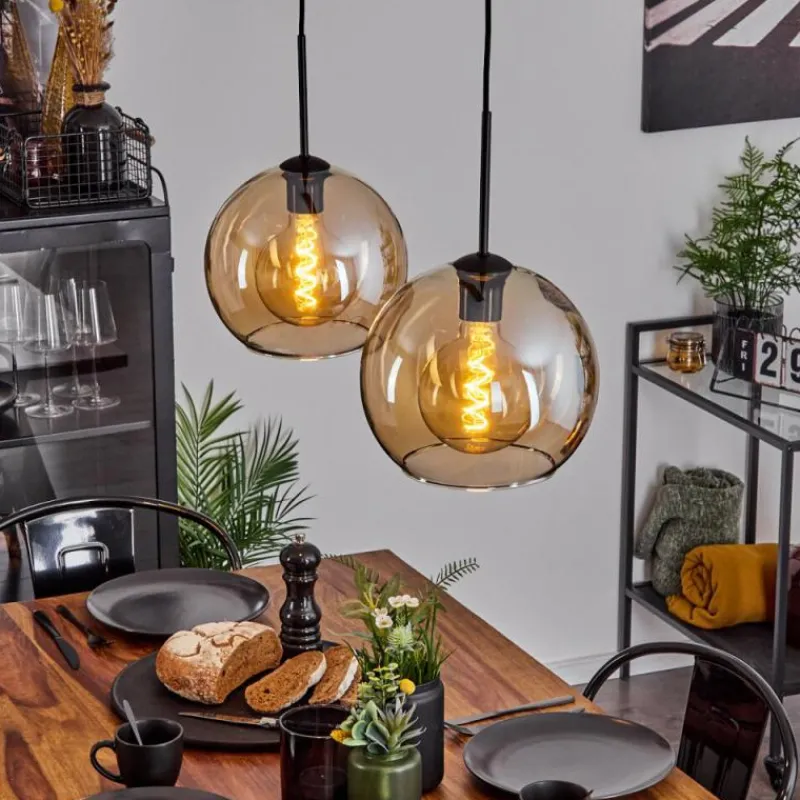 hofstein Suspension Verre 25 cm Koyoto Ambre, 2 lumières