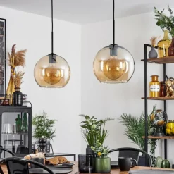 hofstein Suspension Verre 25 cm Koyoto Ambre, 2 lumières