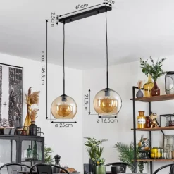 hofstein Suspension Verre 25 cm Koyoto Ambre, 2 lumières