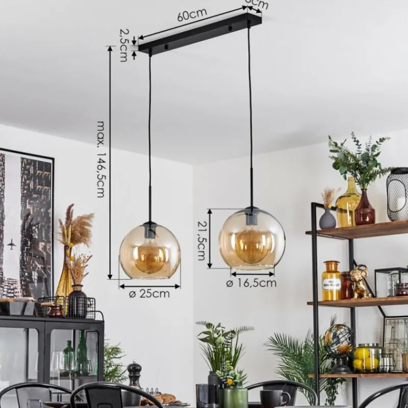 hofstein Suspension Verre 25 cm Koyoto Ambre, 2 lumières