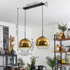 hofstein Suspension Verre 30 cm Koyoto Or, Clair, 2 lumières