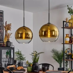 hofstein Suspension Verre 30 cm Koyoto Or, Clair, 2 lumières