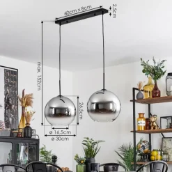 Suspension Verre Fumé-hofstein Suspension Verre 30 cm Koyoto Chrome, Clair, Fumé, 2 lumières