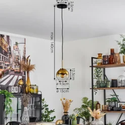 hofstein Suspension Verre 15 cm Koyoto Or, Noir, 1 lumière