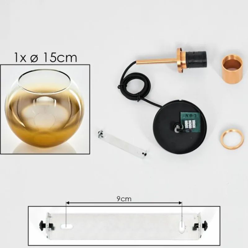 hofstein Suspension Verre 15 cm Koyoto Or, Noir, 1 lumière