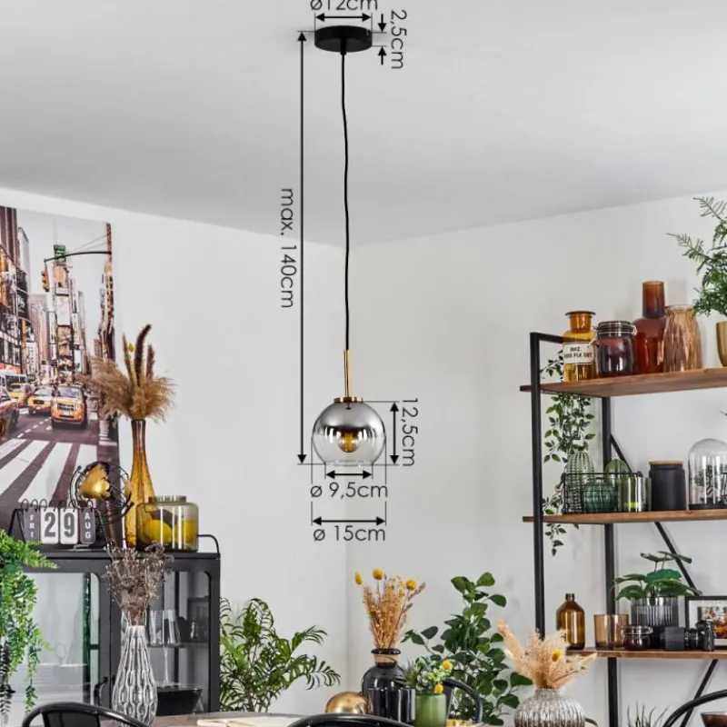 hofstein Suspension Verre 15 cm Koyoto Or, Noir, 1 lumière