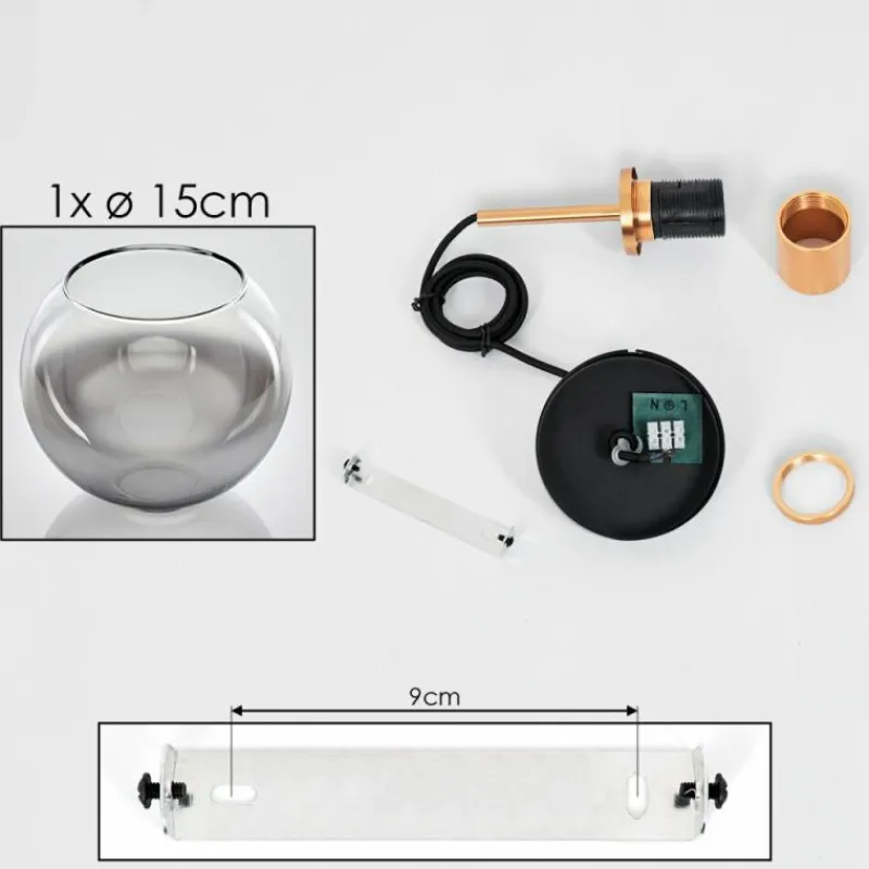 hofstein Suspension Verre 15 cm Koyoto Or, Noir, 1 lumière