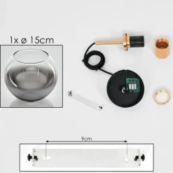 Lampes Dorées-hofstein Suspension Verre 15 cm Koyoto Or, Noir, 1 lumière