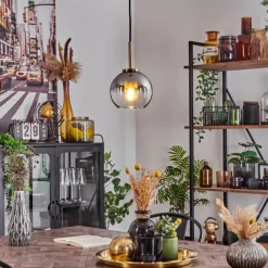 Lampes Dorées-hofstein Suspension Verre 15 cm Koyoto Or, Noir, 1 lumière