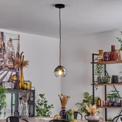 Lampes Dorées-hofstein Suspension Verre 15 cm Koyoto Or, Noir, 1 lumière