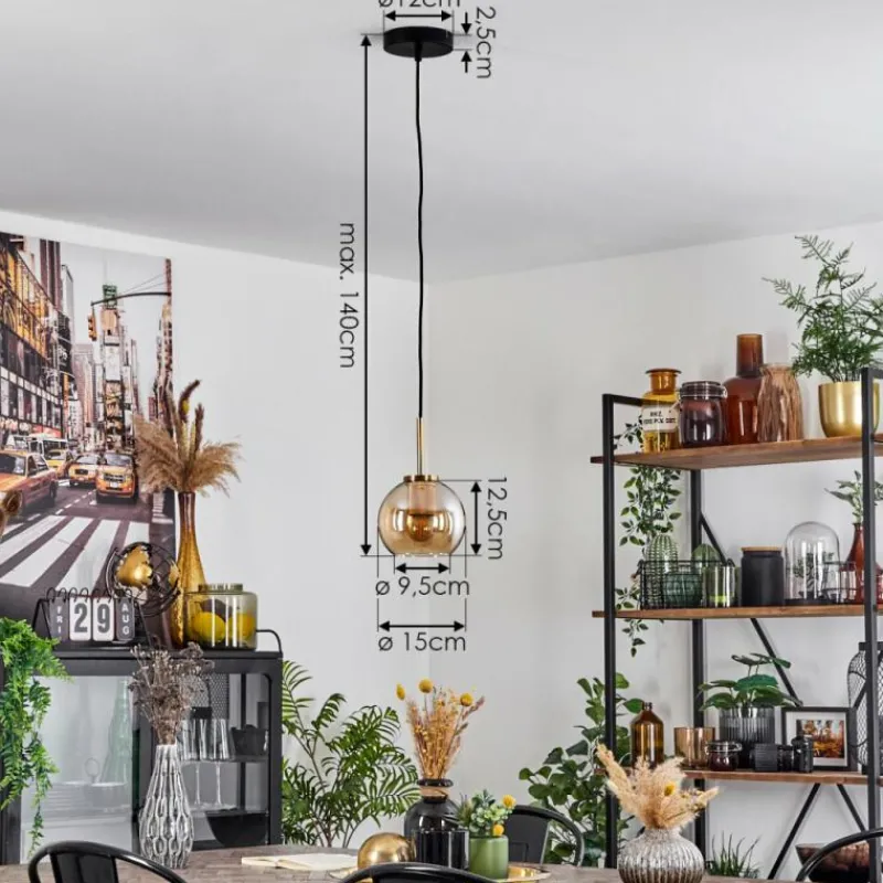 hofstein Suspension Verre 15 cm Koyoto Or, Noir, 1 lumière