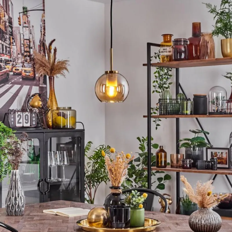 hofstein Suspension Verre 15 cm Koyoto Or, Noir, 1 lumière