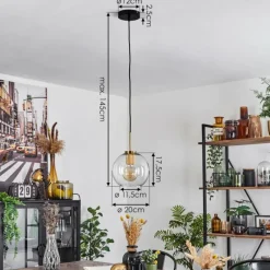 hofstein Suspension Verre 20 cm Koyoto Or, Noir, 1 lumière