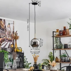 hofstein Suspension Verre 20 cm Koyoto Or, Noir, 1 lumière