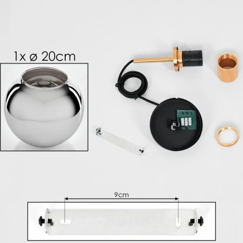 hofstein Suspension Verre 20 cm Koyoto Or, Noir, 1 lumière