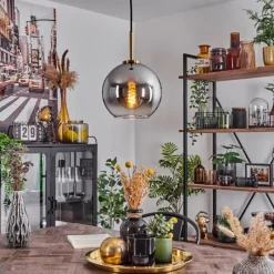 Lampes Dorées-hofstein Suspension Verre 20 cm Koyoto Or, Noir, 1 lumière