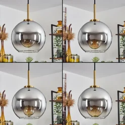 Lampes Dorées-hofstein Suspension Verre 20 cm Koyoto Or, Noir, 1 lumière