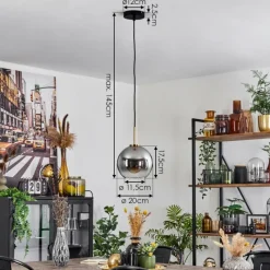 Lampes Dorées-hofstein Suspension Verre 20 cm Koyoto Or, Noir, 1 lumière