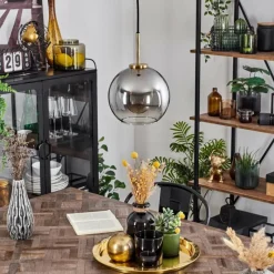 Lampes Dorées-hofstein Suspension Verre 20 cm Koyoto Or, Noir, 1 lumière