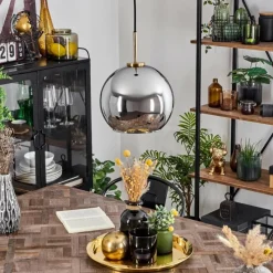 Lampes Dorées-hofstein Suspension Verre 25 cm Koyoto Or, Noir, 1 lumière